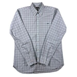 Fish Hippie Blue Plaid Button Down Long Sleeve Cotton Shirt Logo Mens Large